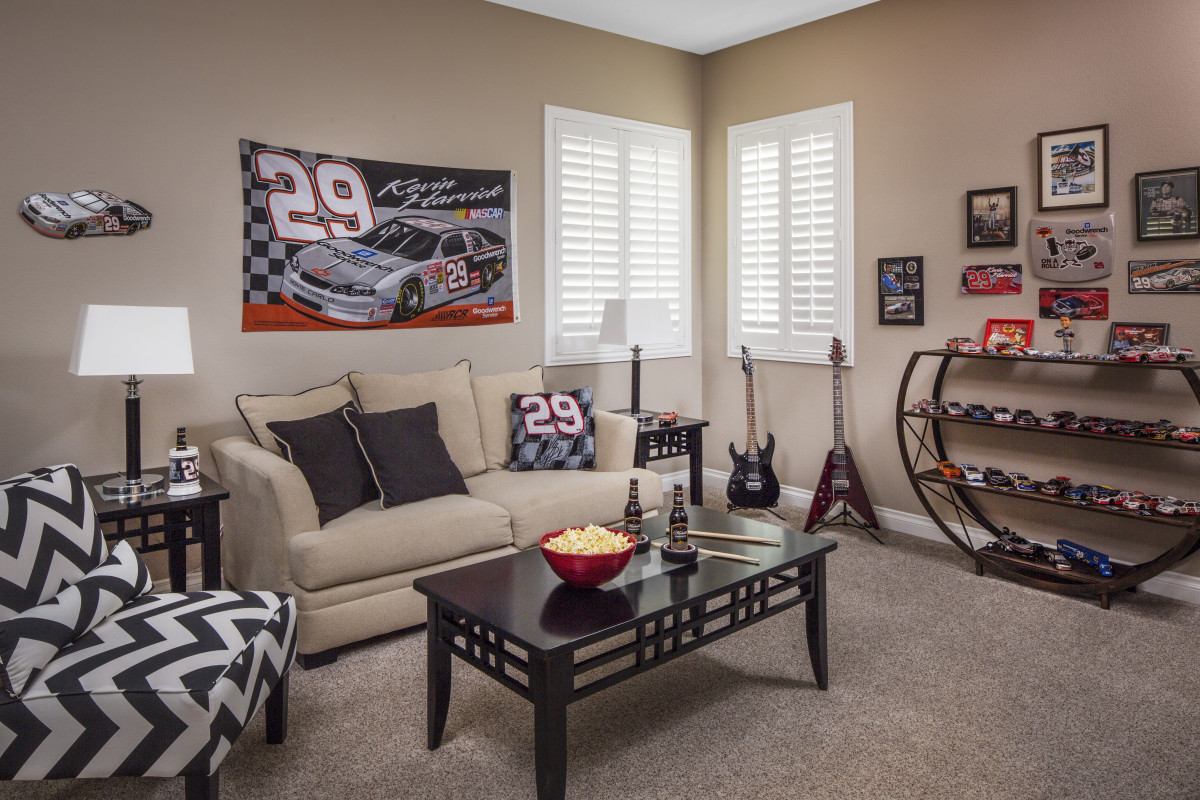 Cleveland man cave with shutters